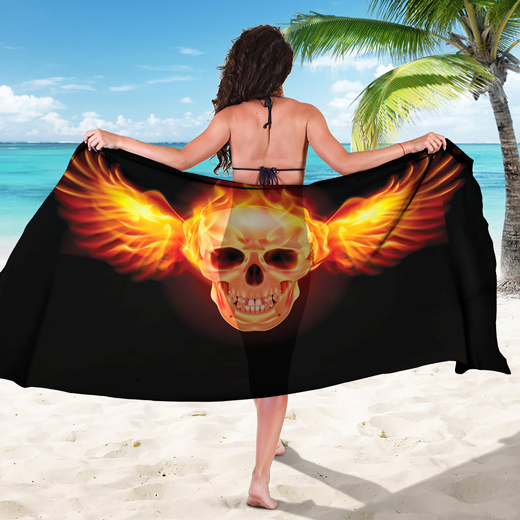 Flaming Skull With Fire Wings Print Beach Sarong Wrap