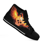 Flaming Skull With Fire Wings Print Black High Top Shoes