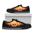 Flaming Skull With Fire Wings Print Black Low Top Sneakers