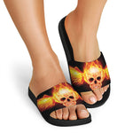 Flaming Skull With Fire Wings Print Black Slide Sandals