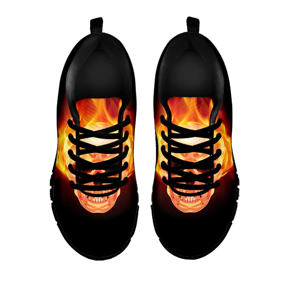 Flaming Skull With Fire Wings Print Black Sneakers