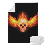 Flaming Skull With Fire Wings Print Blanket