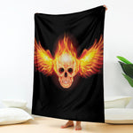 Flaming Skull With Fire Wings Print Blanket