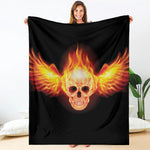 Flaming Skull With Fire Wings Print Blanket