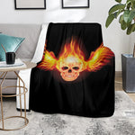 Flaming Skull With Fire Wings Print Blanket