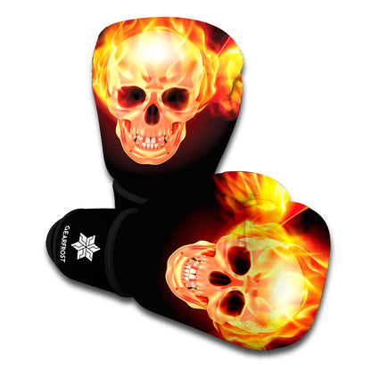 Flaming Skull With Fire Wings Print Boxing Gloves