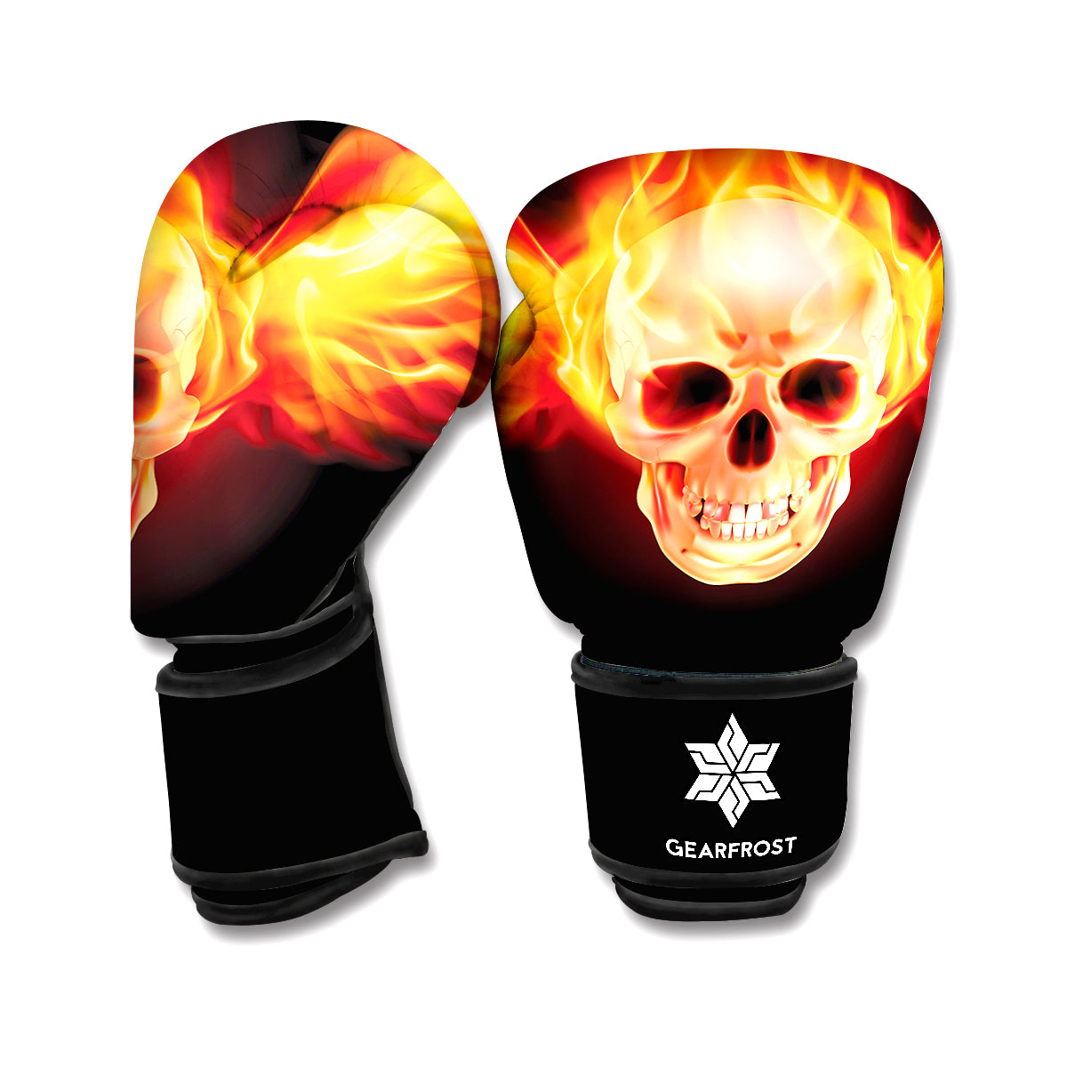 Flaming Skull With Fire Wings Print Boxing Gloves