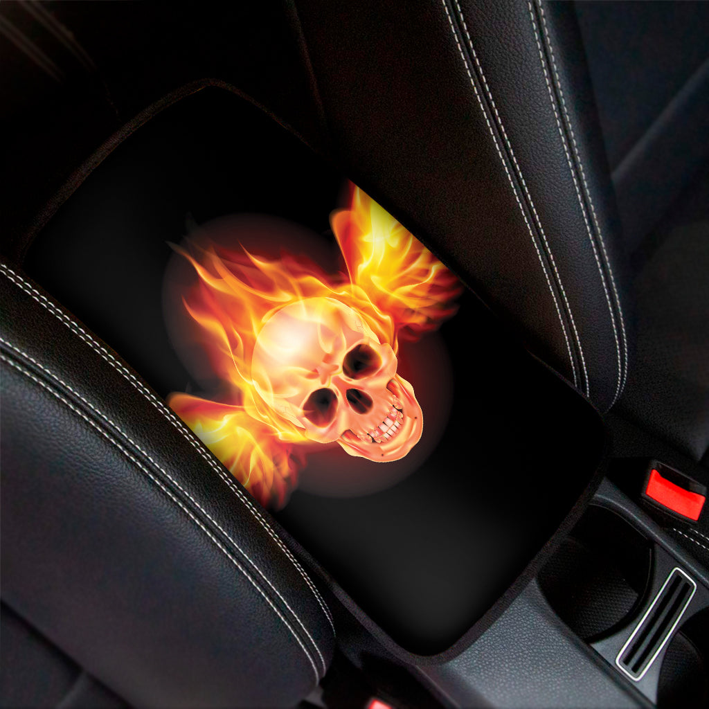 Flaming Skull With Fire Wings Print Car Center Console Cover