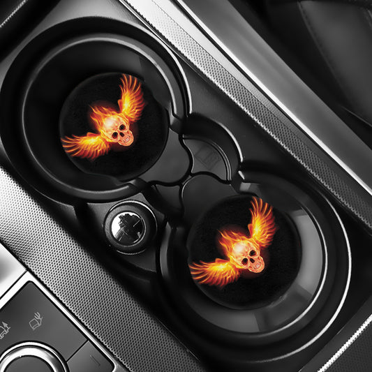 Flaming Skull With Fire Wings Print Car Coasters