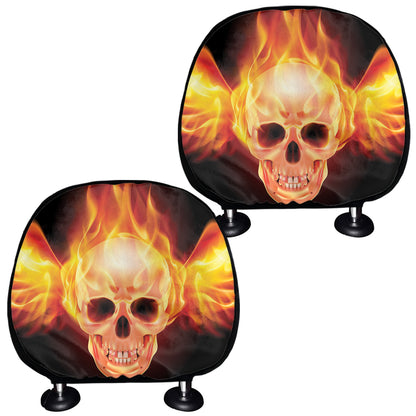 Flaming Skull With Fire Wings Print Car Headrest Covers