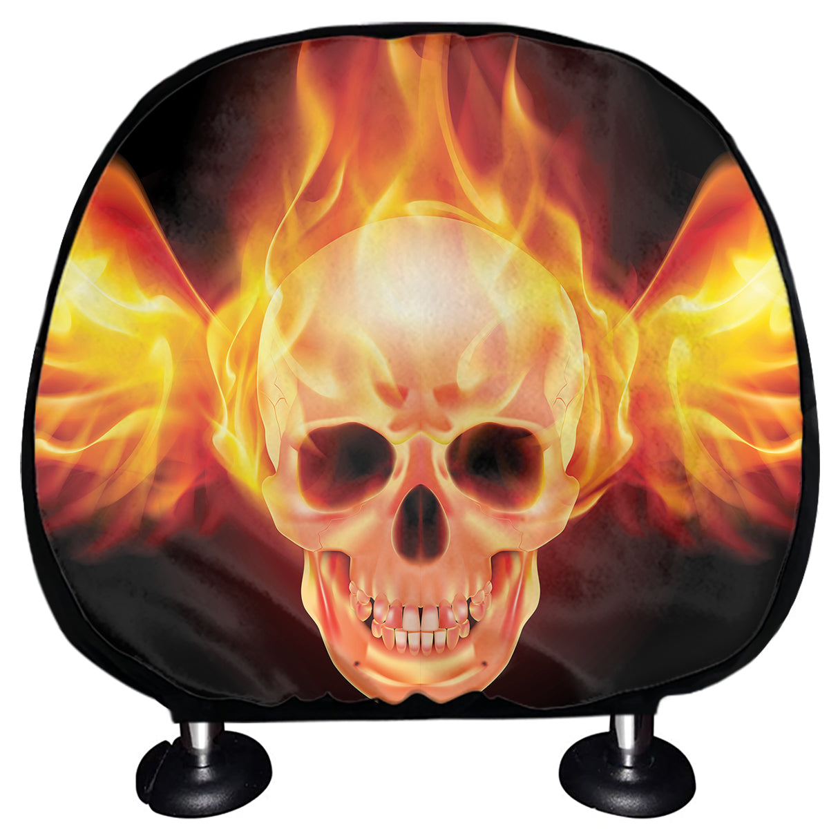 Flaming Skull With Fire Wings Print Car Headrest Covers