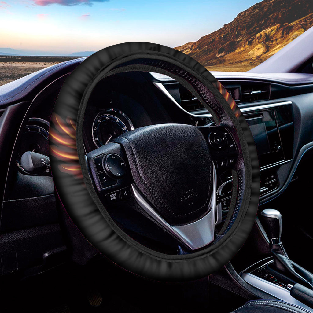 Flaming Skull With Fire Wings Print Car Steering Wheel Cover