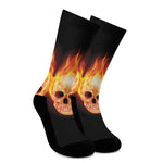 Flaming Skull With Fire Wings Print Crew Socks