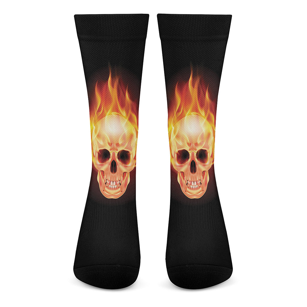 Flaming Skull With Fire Wings Print Crew Socks