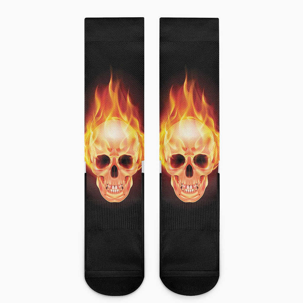 Flaming Skull With Fire Wings Print Crew Socks