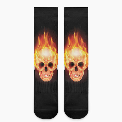 Flaming Skull With Fire Wings Print Crew Socks