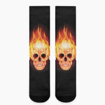 Flaming Skull With Fire Wings Print Crew Socks
