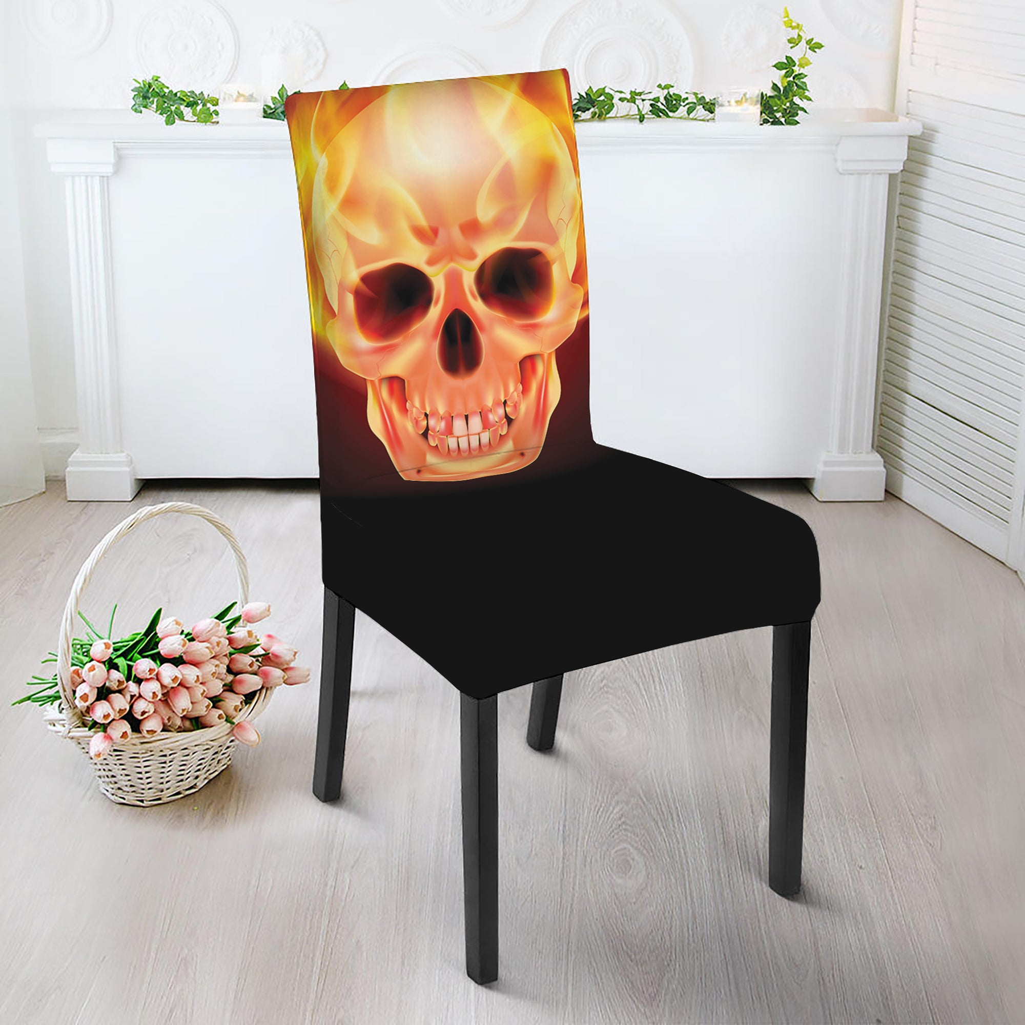 Flaming Skull With Fire Wings Print Dining Chair Slipcover