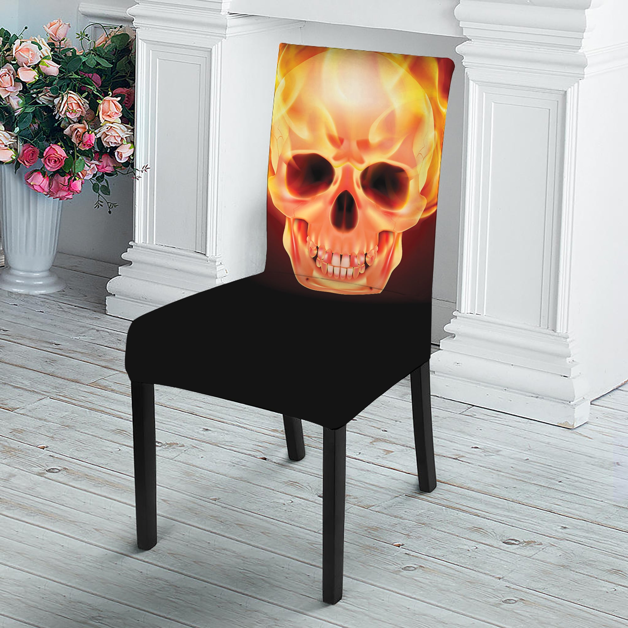 Flaming Skull With Fire Wings Print Dining Chair Slipcover