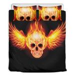 Flaming Skull With Fire Wings Print Duvet Cover Bedding Set