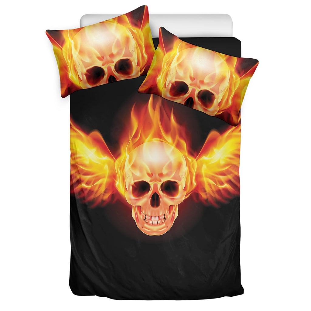 Flaming Skull With Fire Wings Print Duvet Cover Bedding Set
