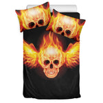Flaming Skull With Fire Wings Print Duvet Cover Bedding Set