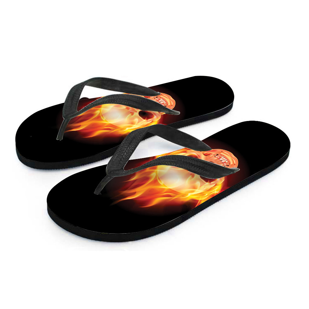 Flaming Skull With Fire Wings Print Flip Flops