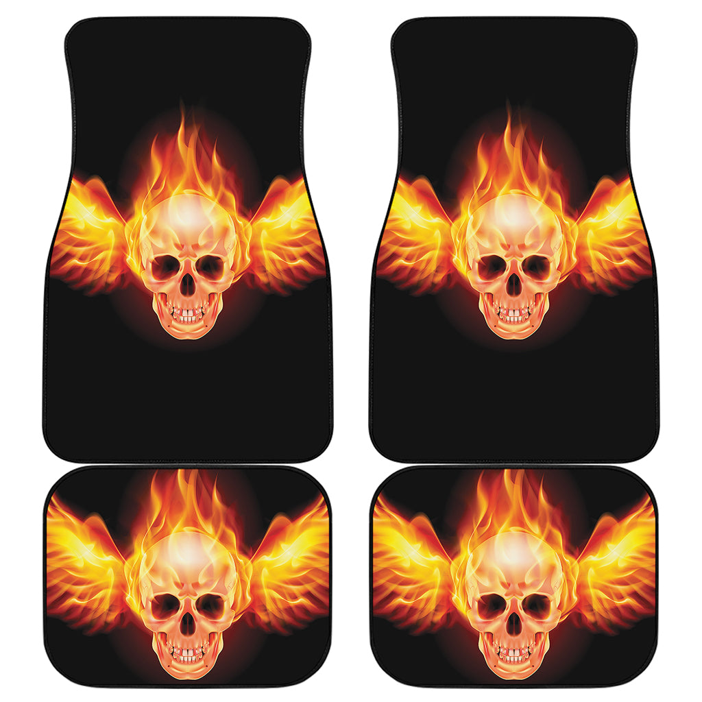 Flaming Skull With Fire Wings Print Front and Back Car Floor Mats