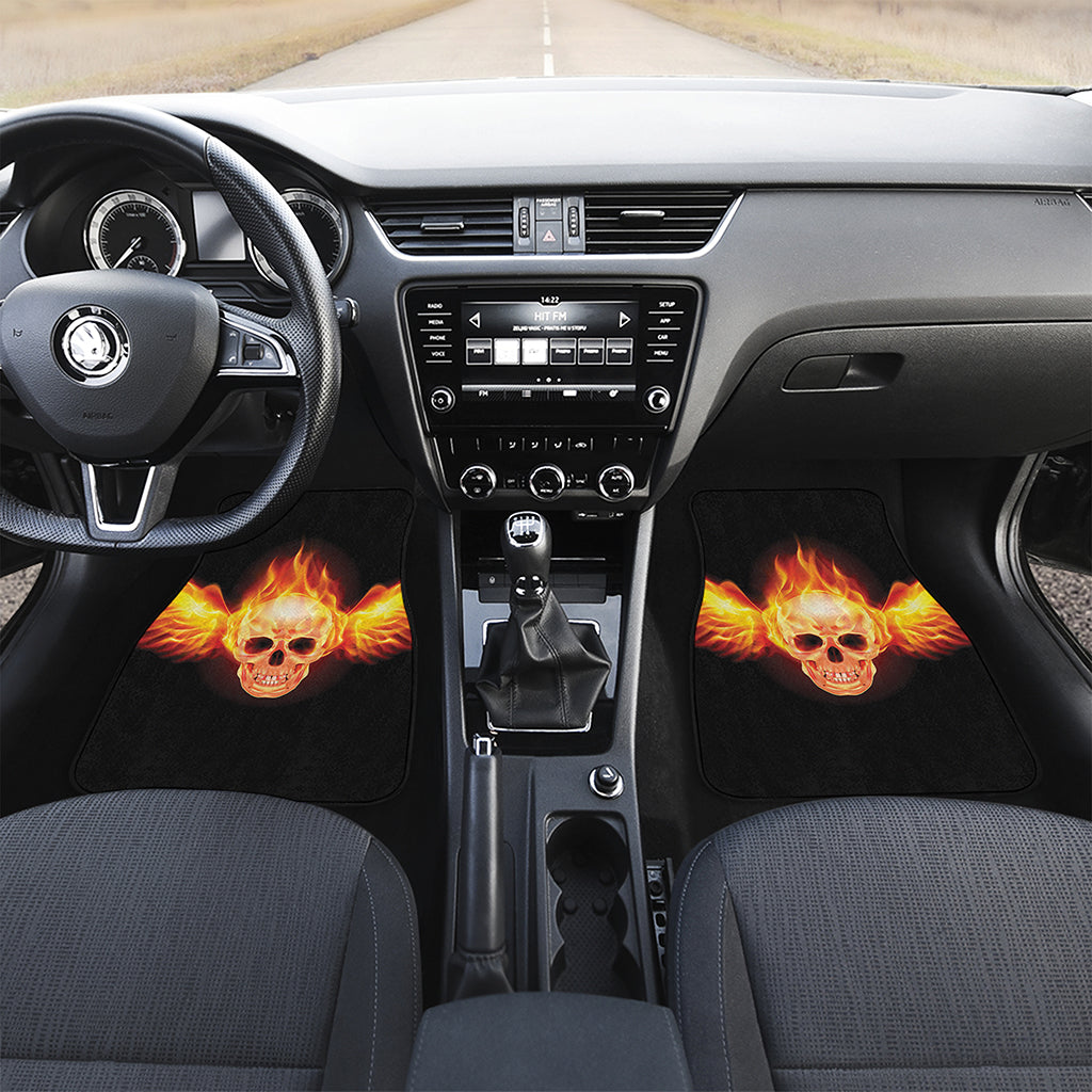 Flaming Skull With Fire Wings Print Front and Back Car Floor Mats