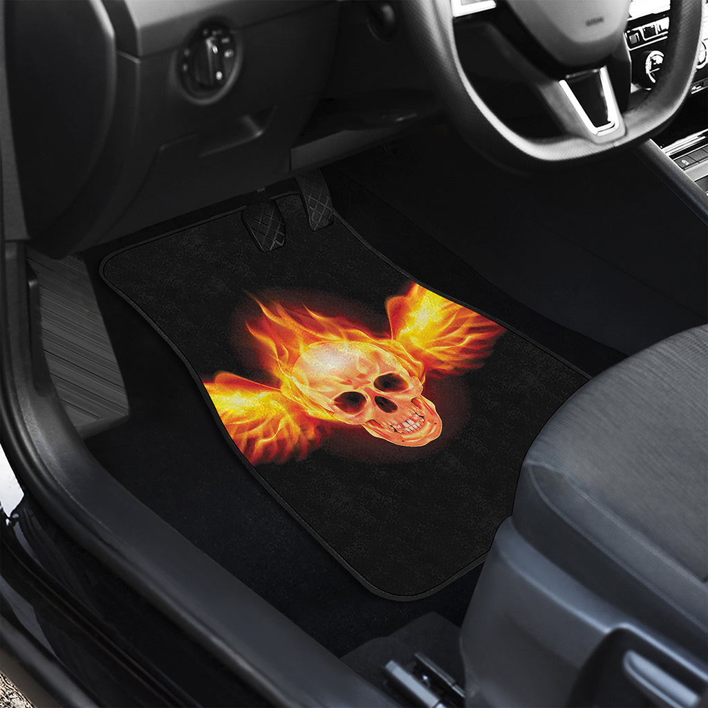 Flaming Skull With Fire Wings Print Front and Back Car Floor Mats