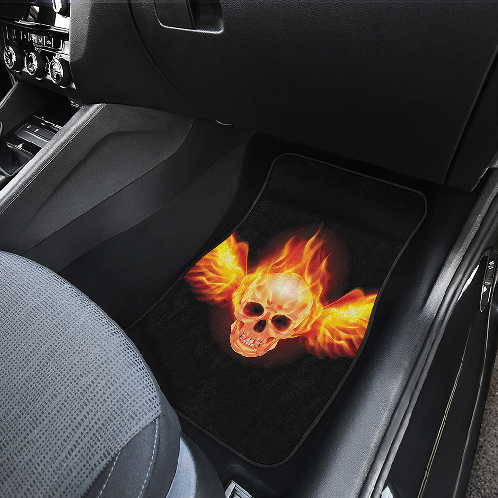 Flaming Skull With Fire Wings Print Front and Back Car Floor Mats