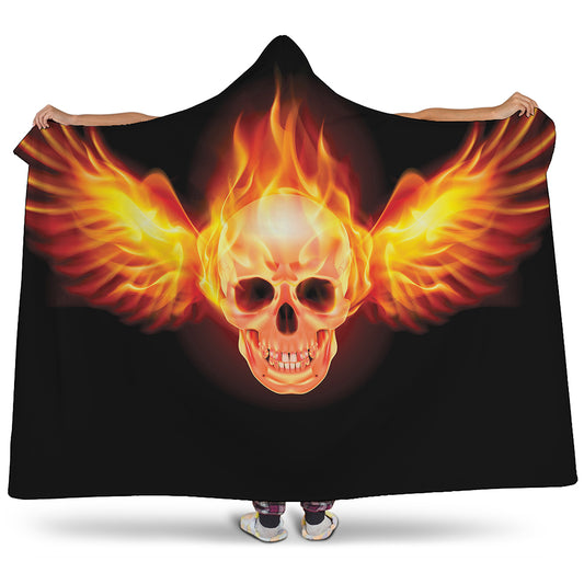Flaming Skull With Fire Wings Print Hooded Blanket