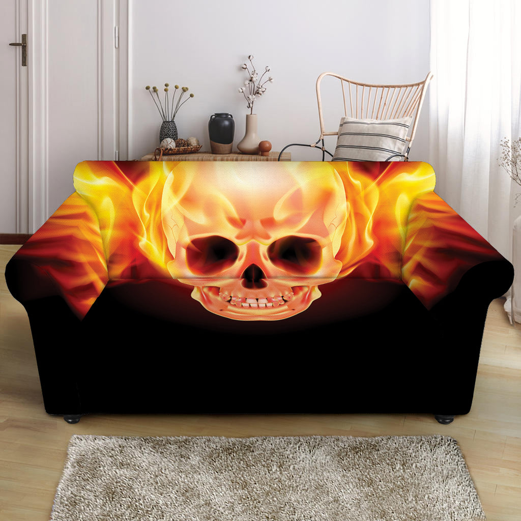 Flaming Skull With Fire Wings Print Loveseat Slipcover