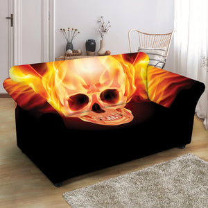 Flaming Skull With Fire Wings Print Loveseat Slipcover