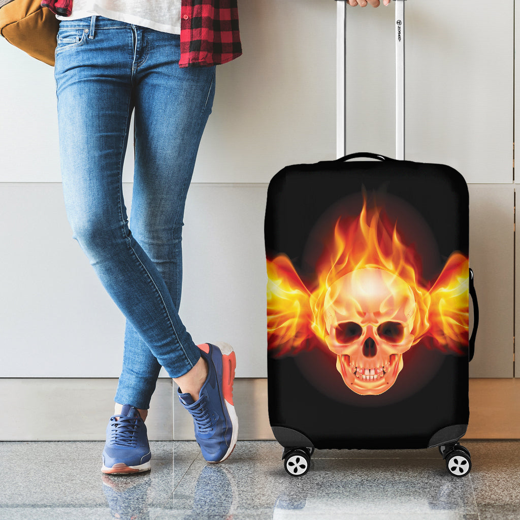 Flaming Skull With Fire Wings Print Luggage Cover
