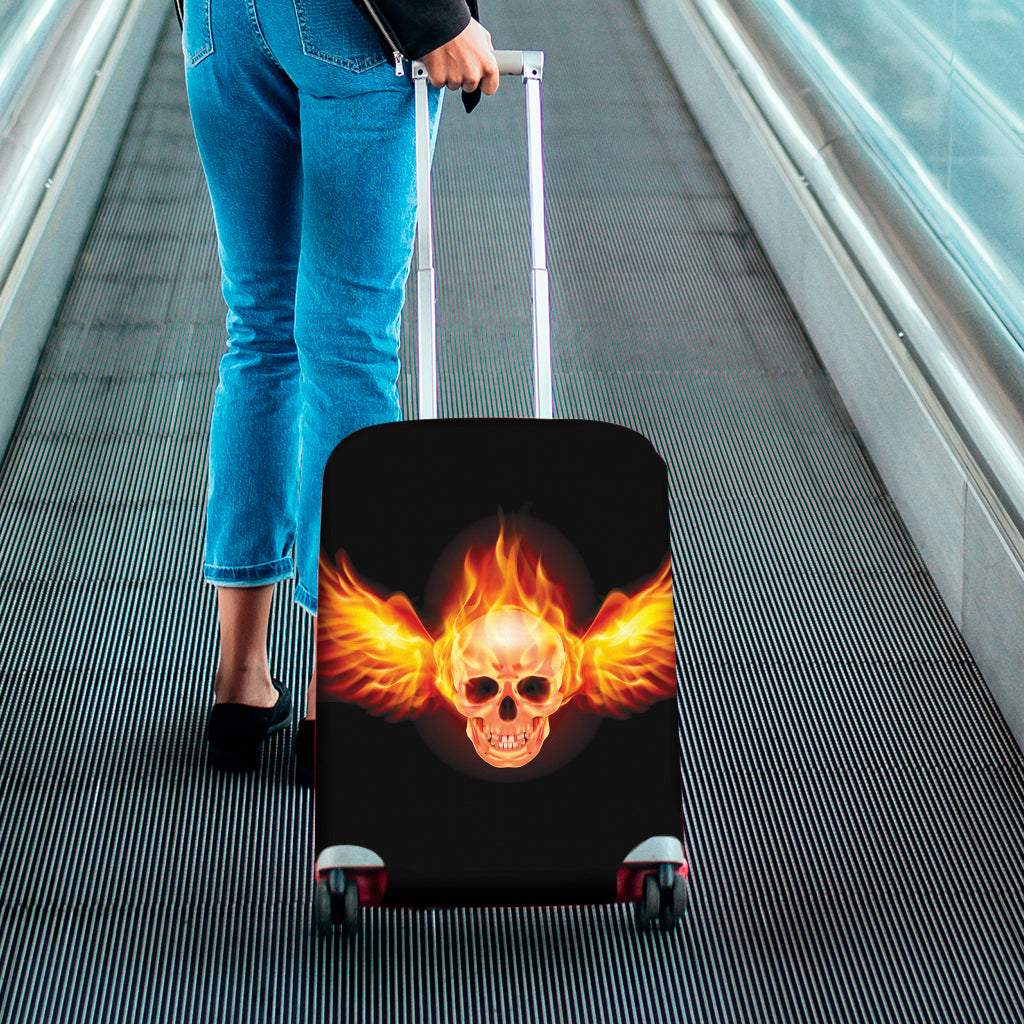 Flaming Skull With Fire Wings Print Luggage Cover