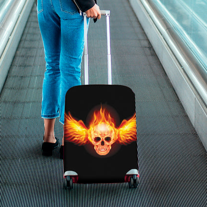 Flaming Skull With Fire Wings Print Luggage Cover
