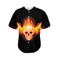Flaming Skull With Fire Wings Print Men's Baseball Jersey