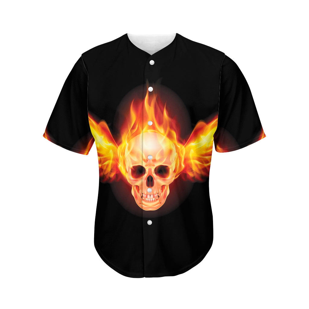 Flaming Skull With Fire Wings Print Men's Baseball Jersey