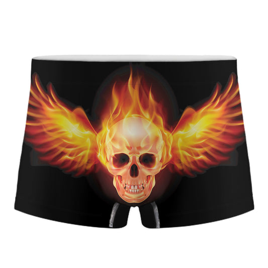 Flaming Skull With Fire Wings Print Men's Boxer Briefs