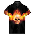 Flaming Skull With Fire Wings Print Men's Short Sleeve Shirt