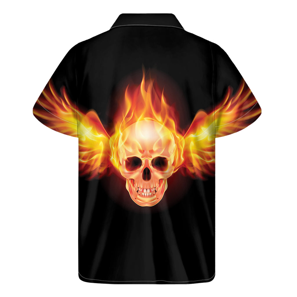 Flaming Skull With Fire Wings Print Men's Short Sleeve Shirt