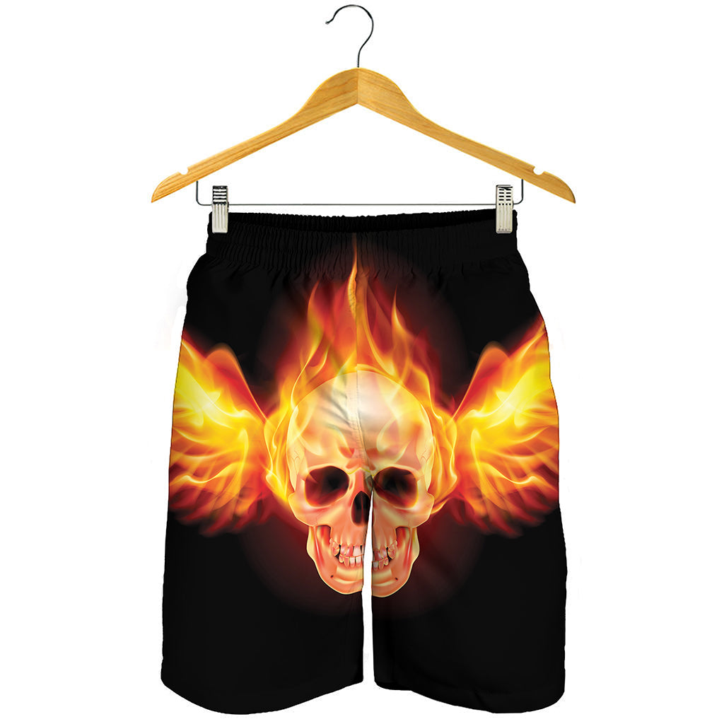 Flaming Skull With Fire Wings Print Men's Shorts