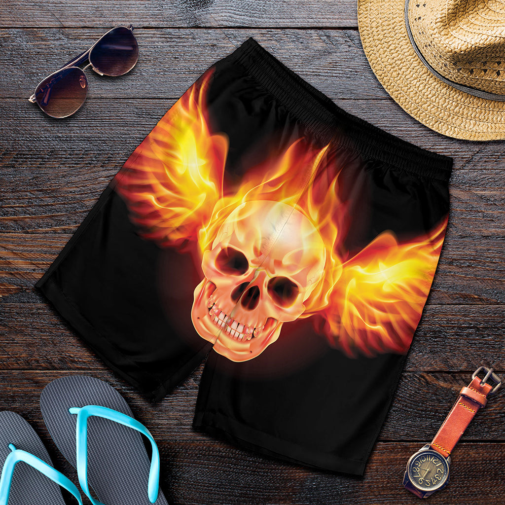 Flaming Skull With Fire Wings Print Men's Shorts