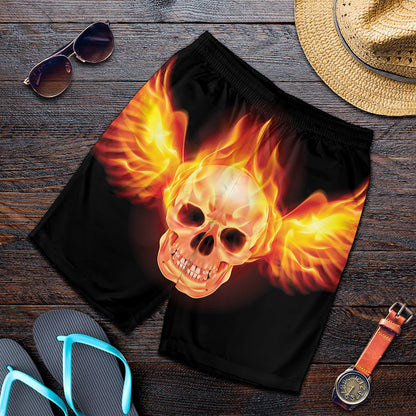Flaming Skull With Fire Wings Print Men's Shorts