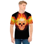 Flaming Skull With Fire Wings Print Men's T-Shirt
