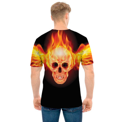 Flaming Skull With Fire Wings Print Men's T-Shirt