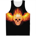 Flaming Skull With Fire Wings Print Men's Tank Top