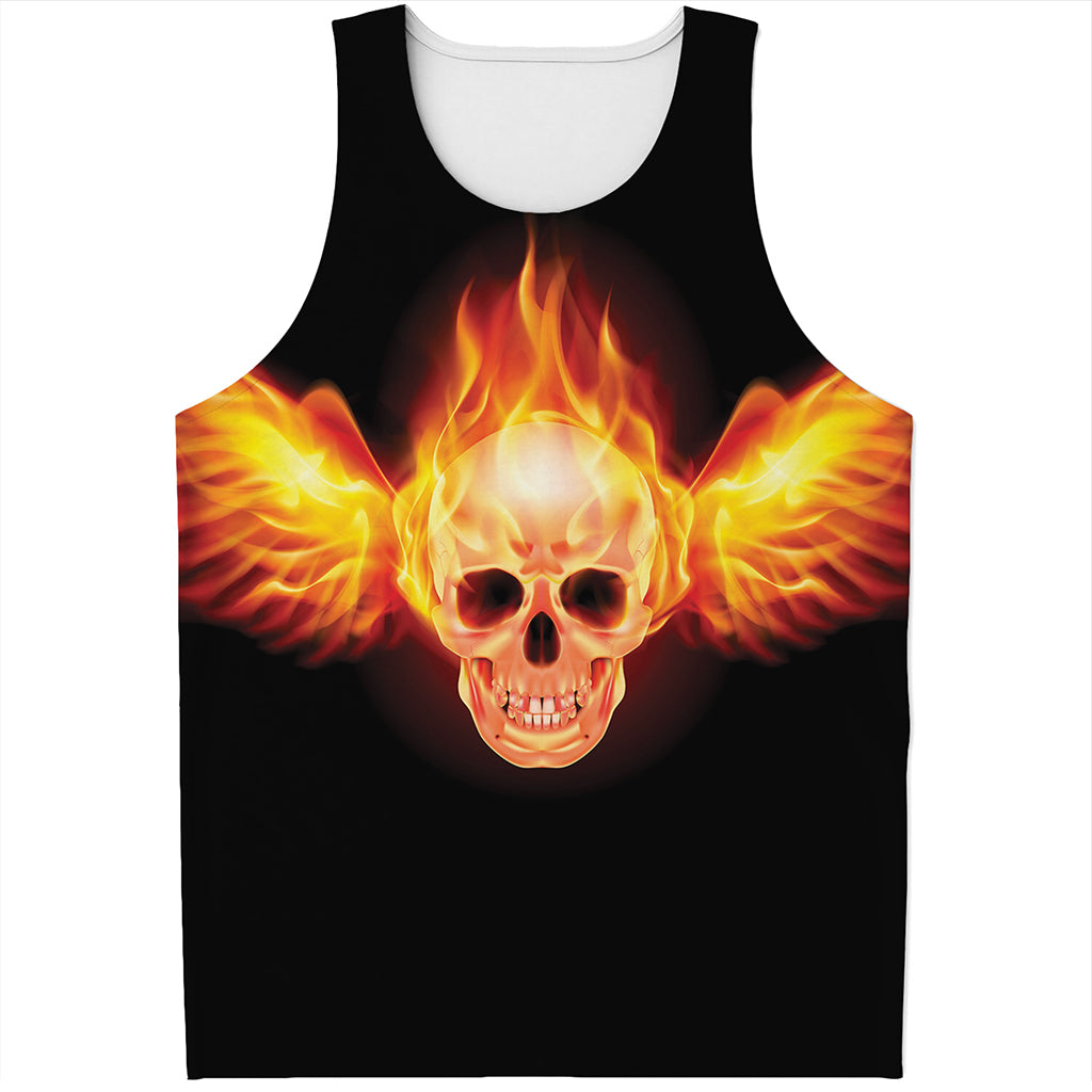 Flaming Skull With Fire Wings Print Men's Tank Top
