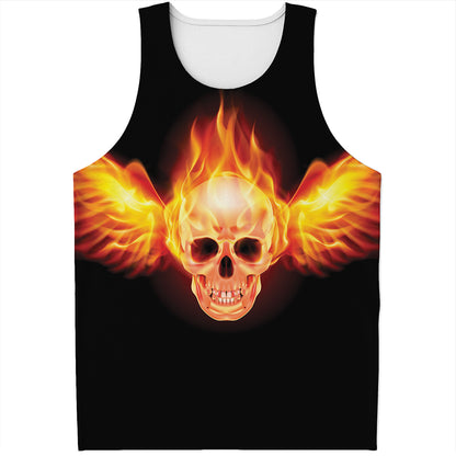 Flaming Skull With Fire Wings Print Men's Tank Top